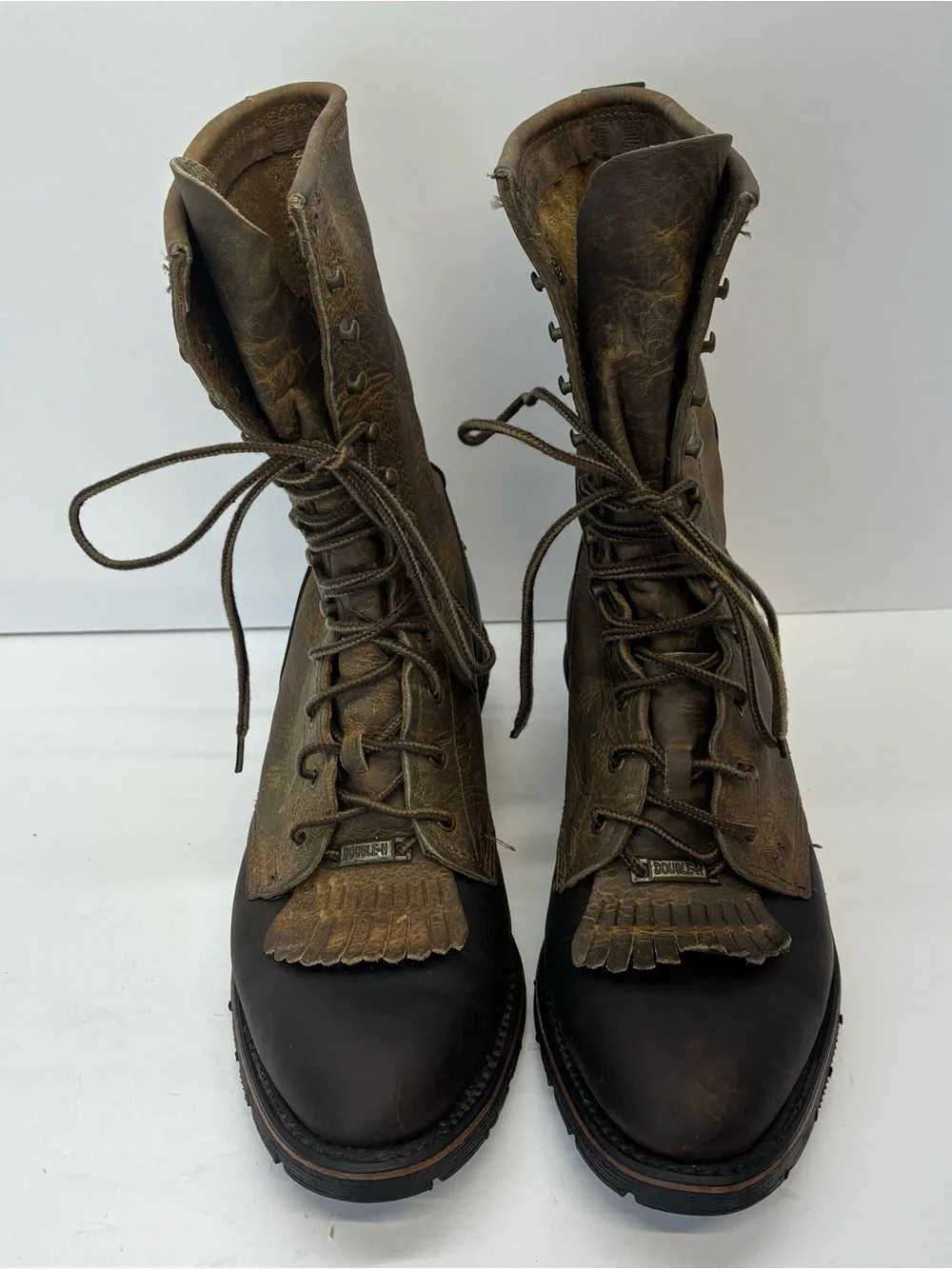 Vtg Double-H Mens Sz 8.5 B Brown Leather Packer Lacer Logger Work Logger Boots